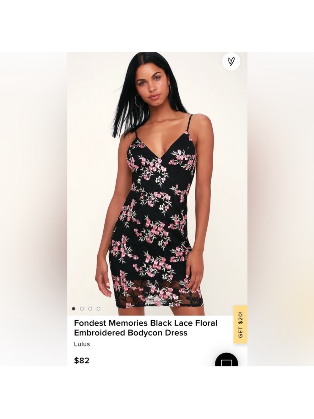NWT XS Lulu's Black Dress with Pink and Cream Floral Embroidery